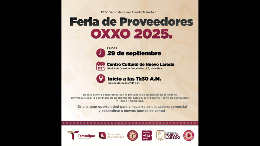 Invitan a emprendedores a la feria de proveedores OXXO 2025 en Nuevo Laredo