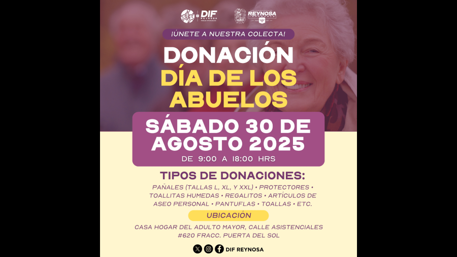 Invita DIF-Reynosa a participar en colecta por el Día de los Abuelos