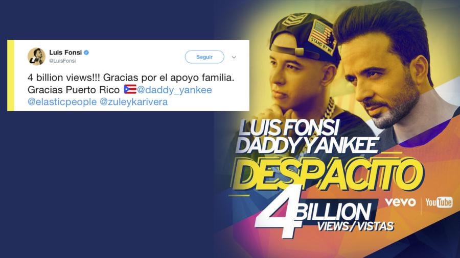 'Despacito' supera los 4 mil millones de reproducciones