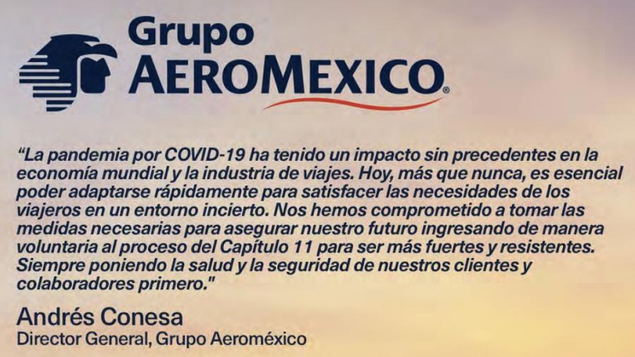 Aeroméxico inició proceso voluntario de reestructura financiera ante COVID-19 