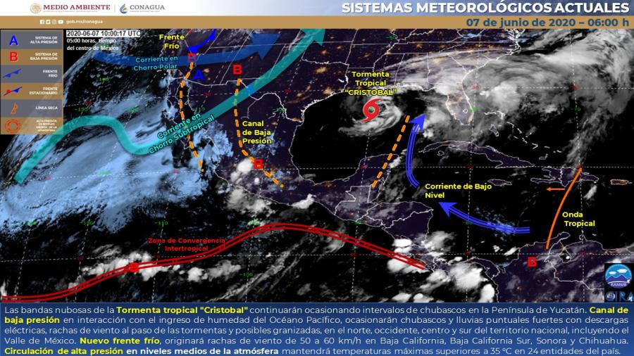 Lluvias puntuales fuertes en el centro, sur y sureste del país