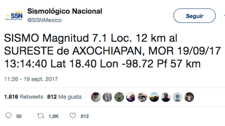 Sismo Magnitud 7.1 grados al sureste de Axochiapan, Morelos sacude CDMX