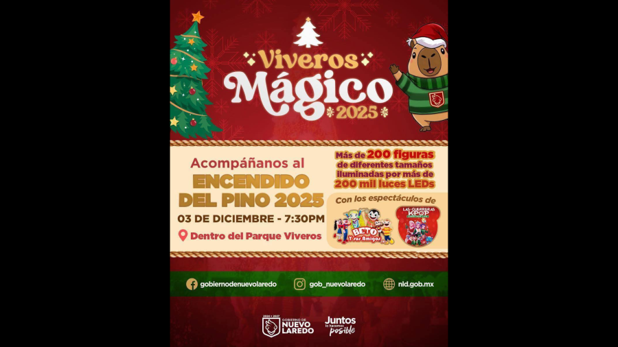 Nuevo Laredo está listo para encendido del pino e inauguración del “Viveros Mágico 2025”