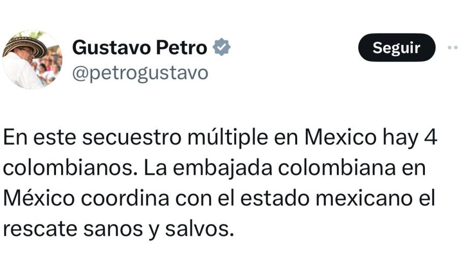Hay 4 colombianos entre los 31 migrantes secuestrados: Gustavo Petro