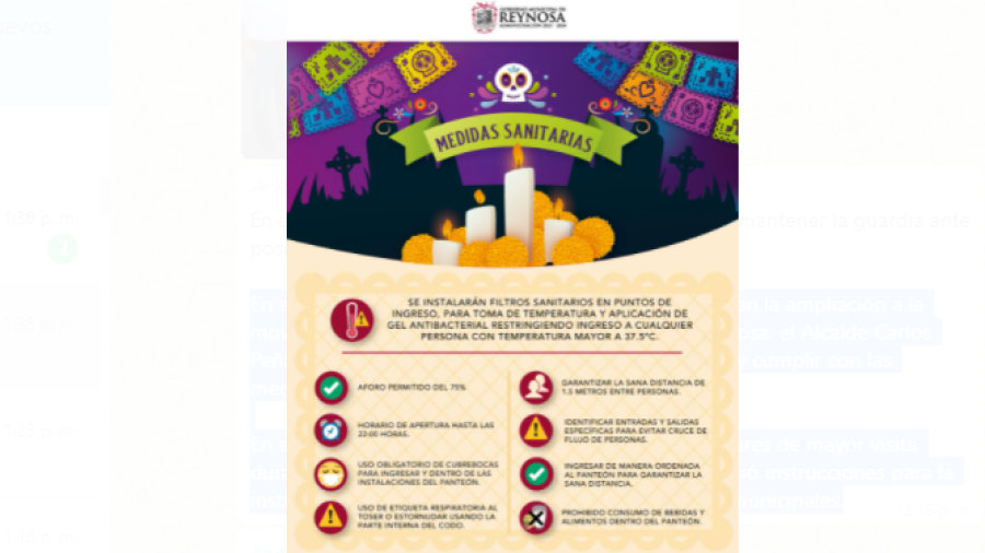 En estas celebraciones del día de muertos, debemos mantener la guardia ante posibles contagios de COVID19 : Carlos Peña Ortiz.