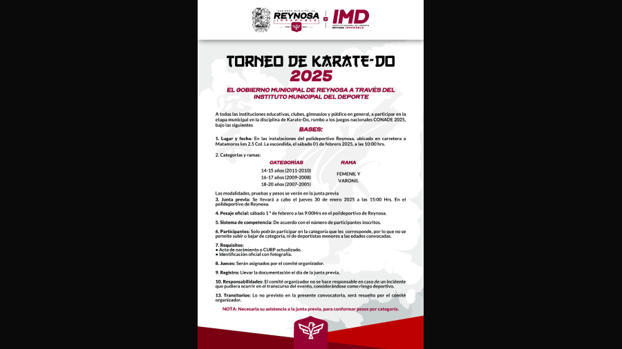Invita Gobierno de Reynosa al Torneo Municipal de Karate
