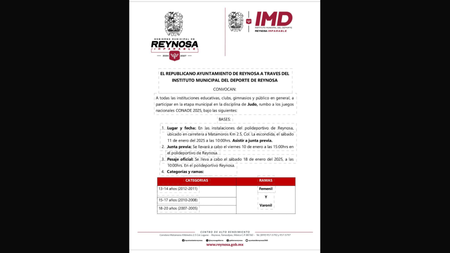 Invita Gobierno de Reynosa a inscribirse a la etapa municipal de Judo