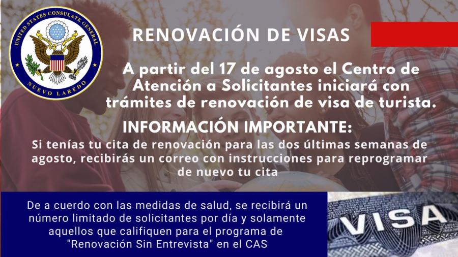 Consulado de Laredo dará inicio con la renovación de visas de turista