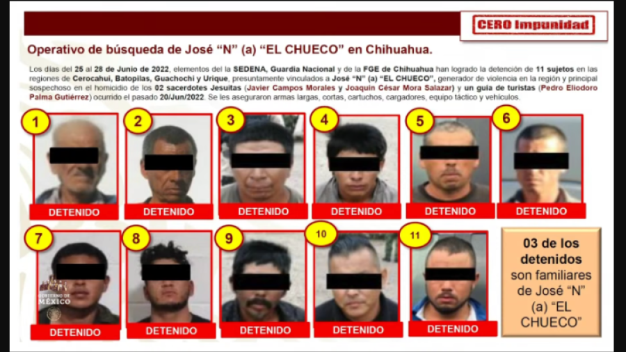 Suman 11 detenidos por el asesinato de los sacerdotes de Chihuahua:SSPC