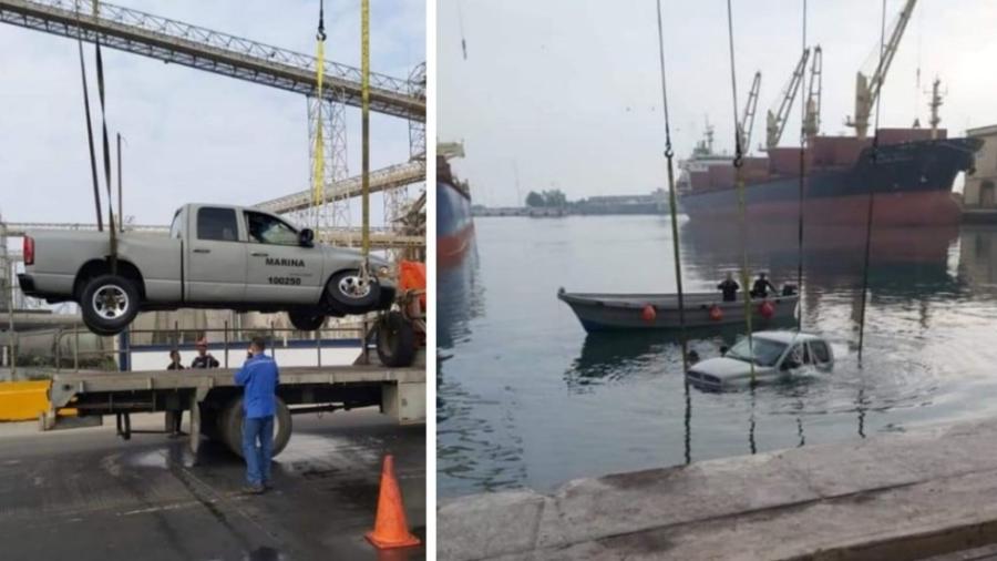 Camioneta de marinos cae al mar en Veracruz