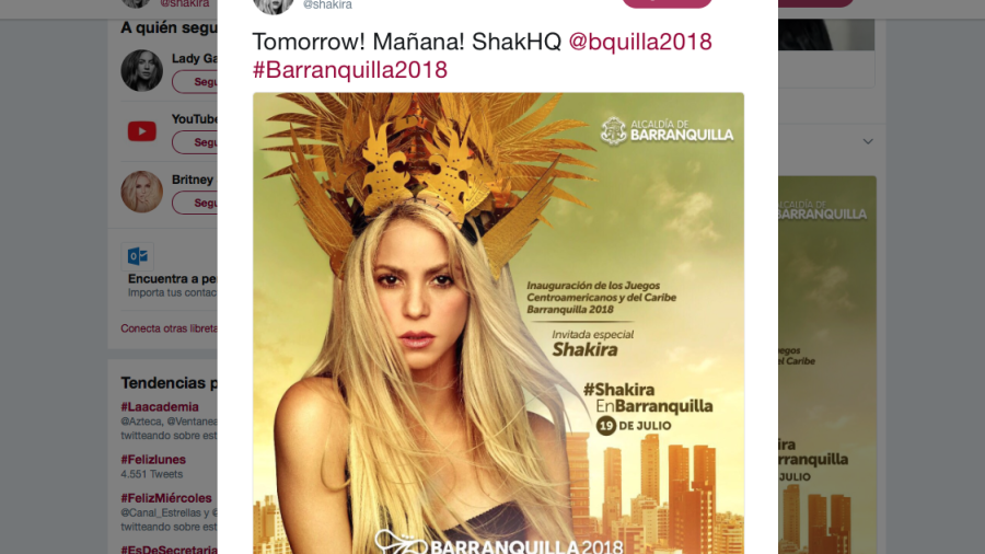 Shakira lista para los Juegos Centroamericanos y del Caribe