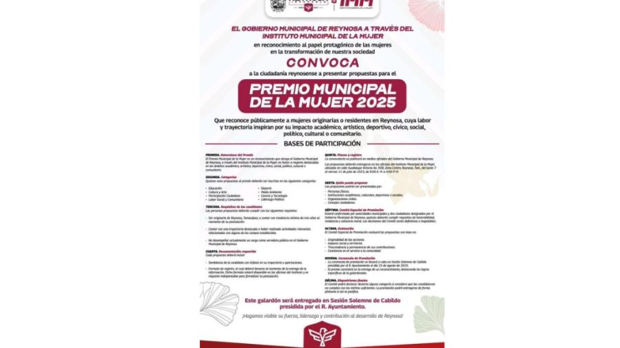 Convocan al Premio Municipal de la Mujer 2025 