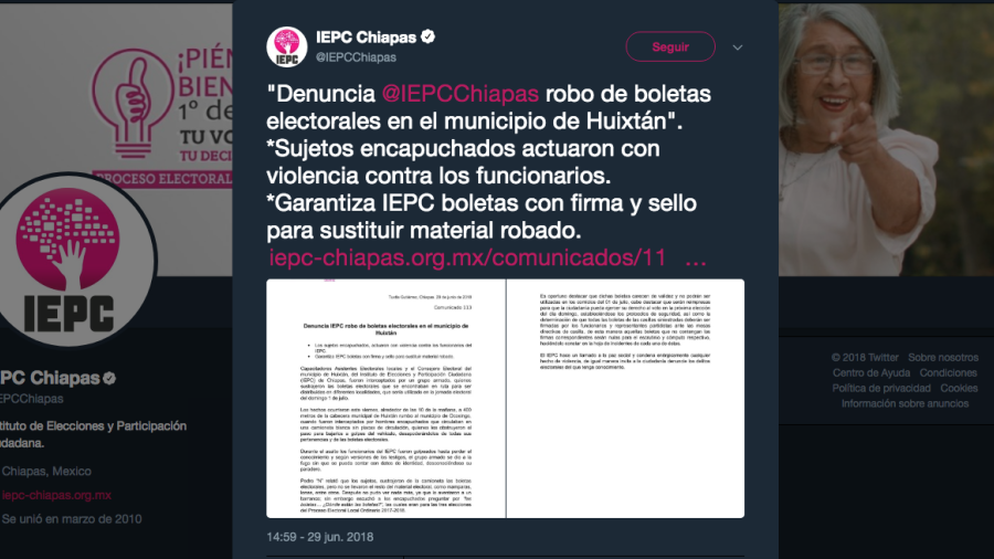 Roban 600 mil boletas electorales en Chiapas
