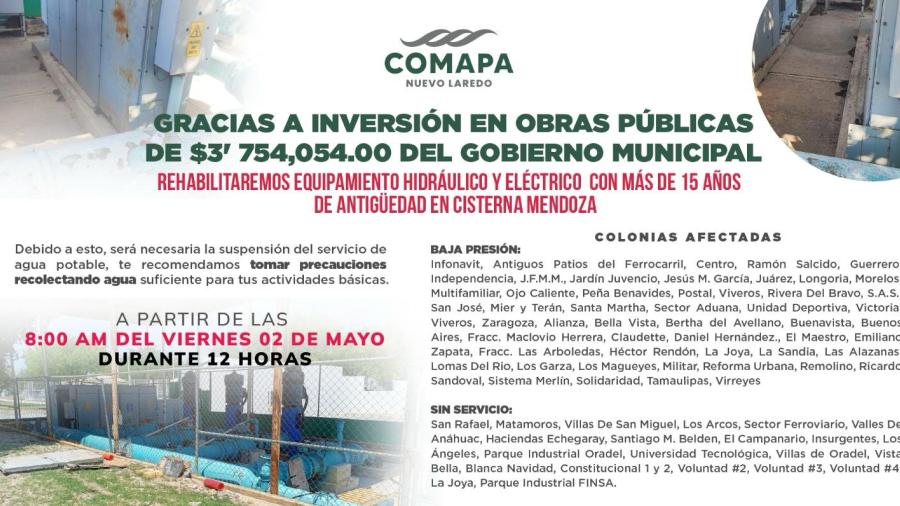 Rehabilitará COMAPA equipos hidráulicos y eléctricos en Cisterna Mendoza