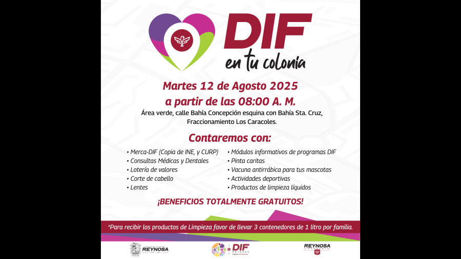 Llevará DIF-Reynosa beneficios gratuitos a la colonia Los Caracoles