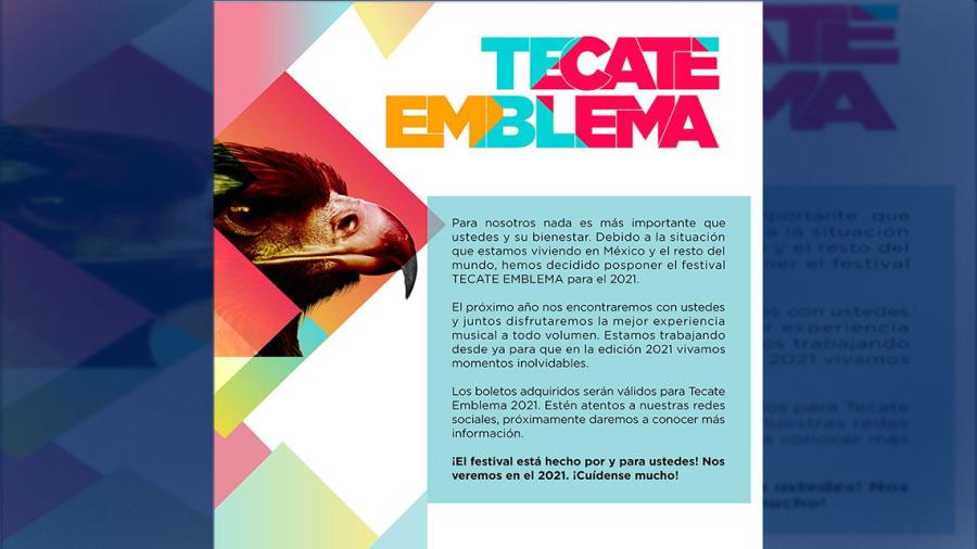 Festival Tecate Emblema se pospone hasta 2021 