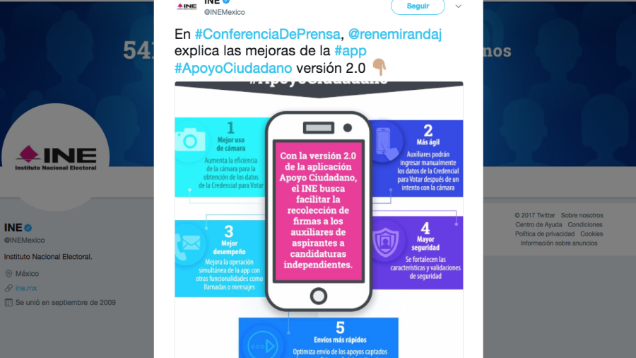 INE presenta versi&oacute;n 2.0 de app para recolecci&oacute;n de firmas&nbsp;