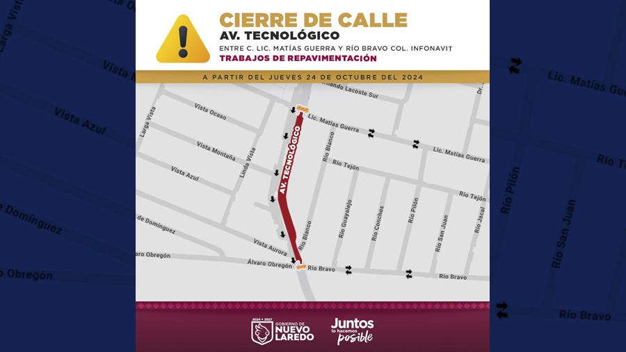Cierran tramo de la Ave. Tecnol&oacute;gico por obra de repavimentaci&oacute;n