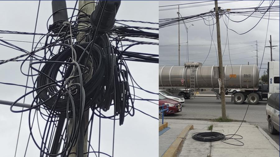 En Matamoros postes saturados de cables son un verdadero peligro