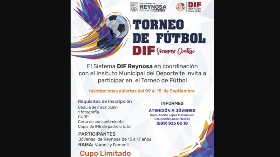 Invita DIF Reynosa a torneo de fútbol 