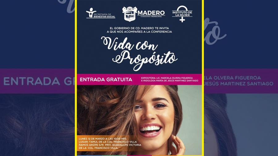 Invitan a conferencia &ldquo;Vida con Prop&oacute;sito&rdquo;