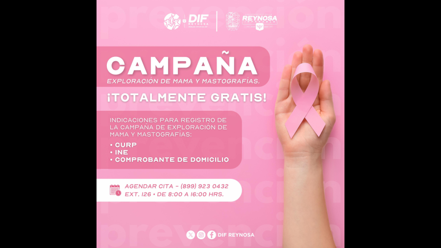 Llama DIF-Reynosa a registrarse para campaña gratuita de exploración de mama y mastografías