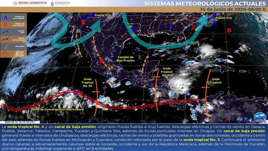 Lluvias puntuales intensas con descargas eléctricas en el sureste del país