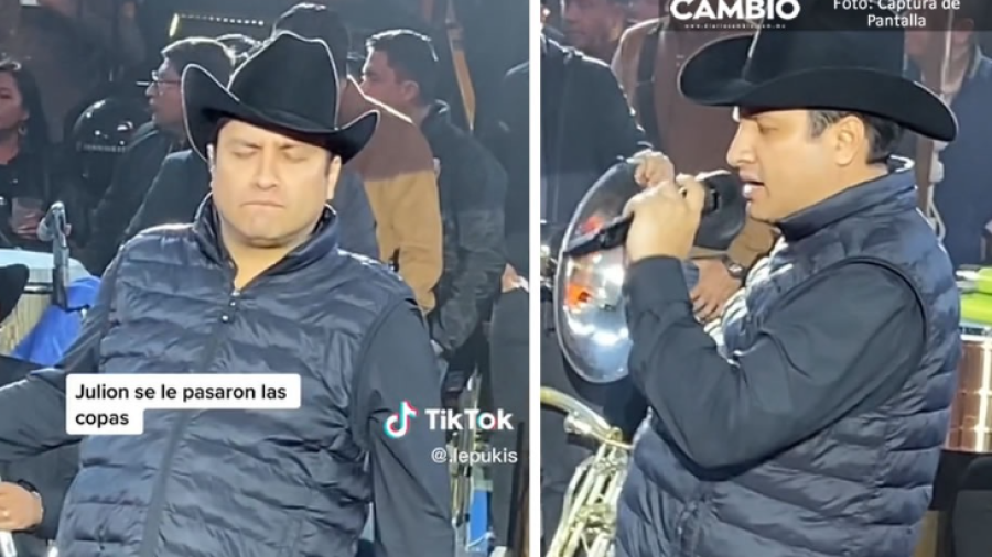 Captan a Julión Álvarez pasado de copas en pleno concierto