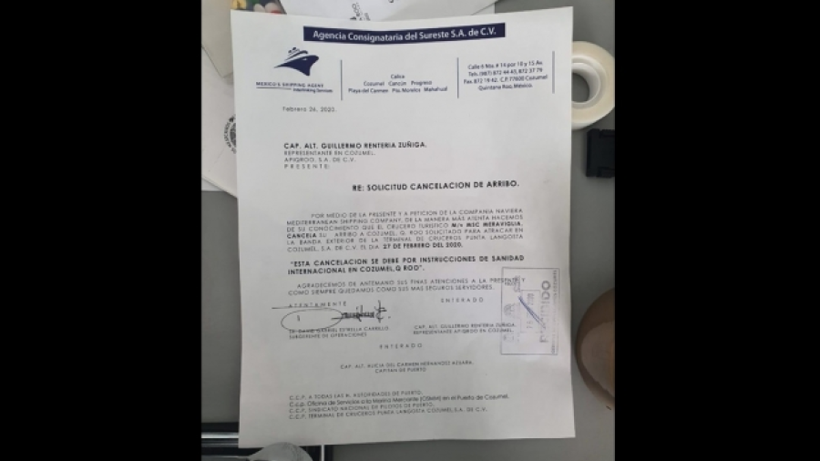 Crucero rechazado en Islas Caimán y Jamaica por sospechas de coronavirus, atracó en Cozumel