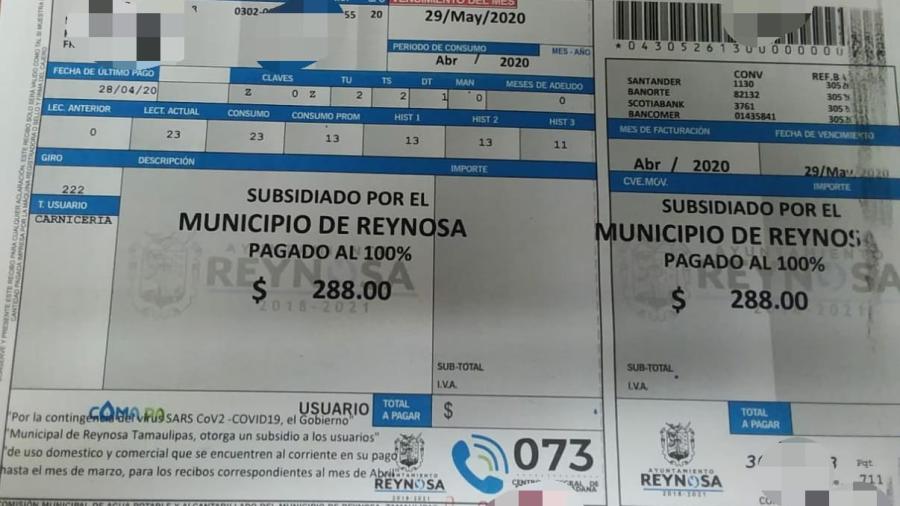 Condona Municipio agua potable de abril a familias reynosenses