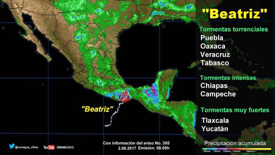 Continuarán las tormentas intensas provocadas por Beatriz