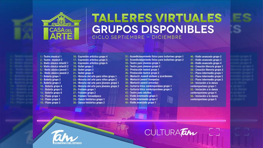 Cultura Tamaulipas ofrece más de 80 talleres virtuales y gratuitos a través de la Casa del Arte Victoria