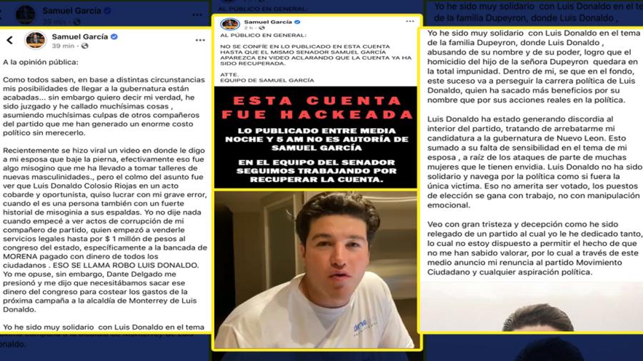 Samuel García renuncia a MC y arremete contra Luis Donaldo Colosio; horas después asegura que fue ‘hackeado’