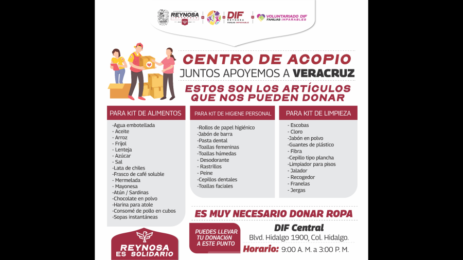 Instalan Alcalde Carlos Peña Ortiz, DIF y Voluntariado centro de acopio para apoyar a familias de Veracruz