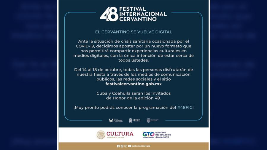 Festival Internacional Cervantino se celebrará digitalmente