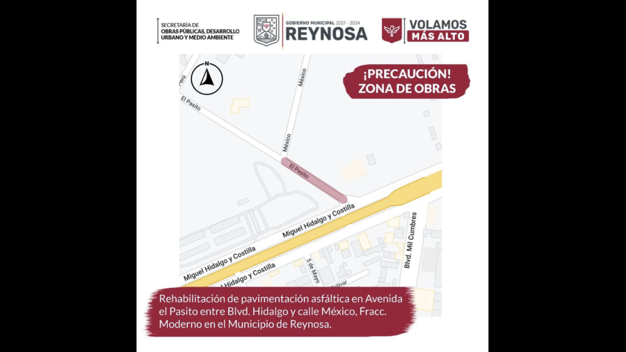 Anuncia Obras Públicas cierre parcial de avenida El Pasito