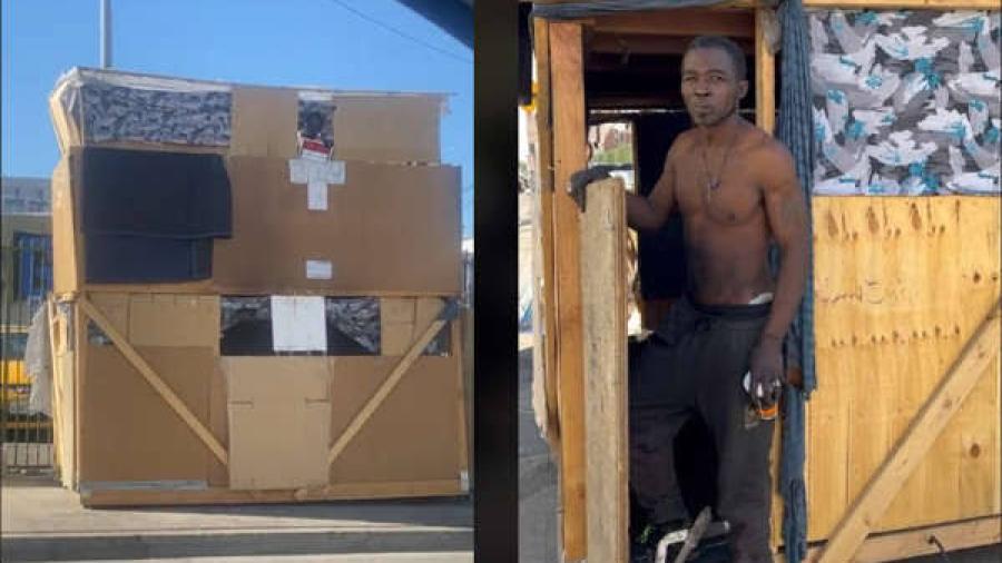 Vagabundo construye casa de cartón de dos pisos y se hace viral