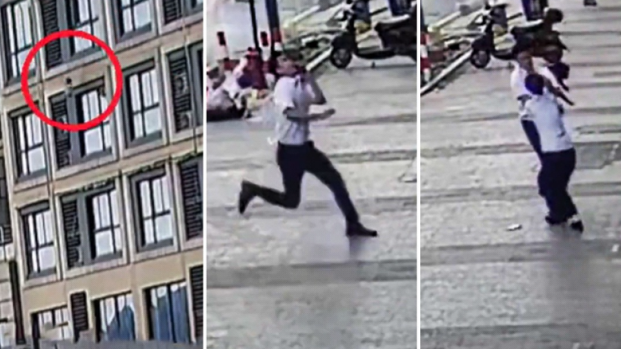 Hombre atrapa niña que cayó de cuarto piso en China