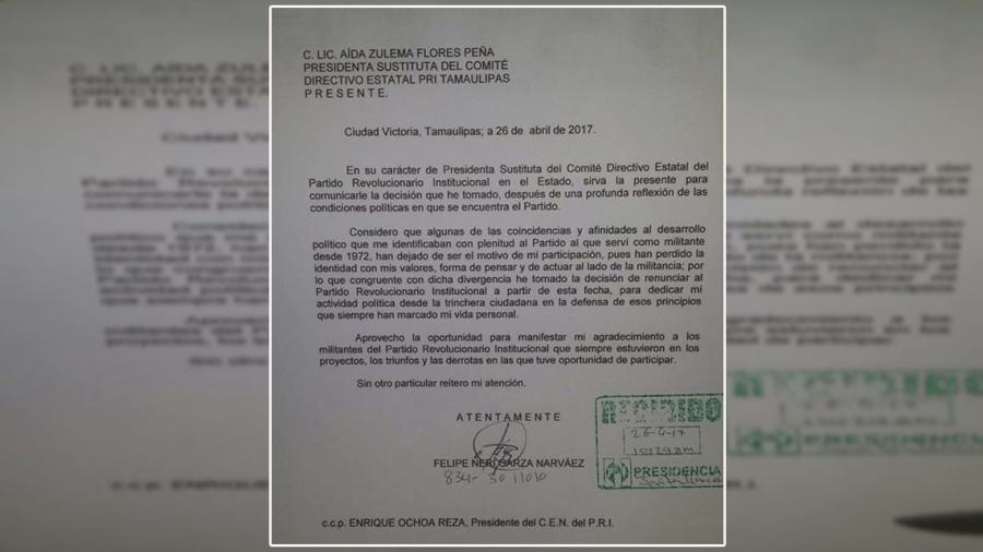 Renuncia tras 45 años de militancia en el PRI Felipe Garza Narváez