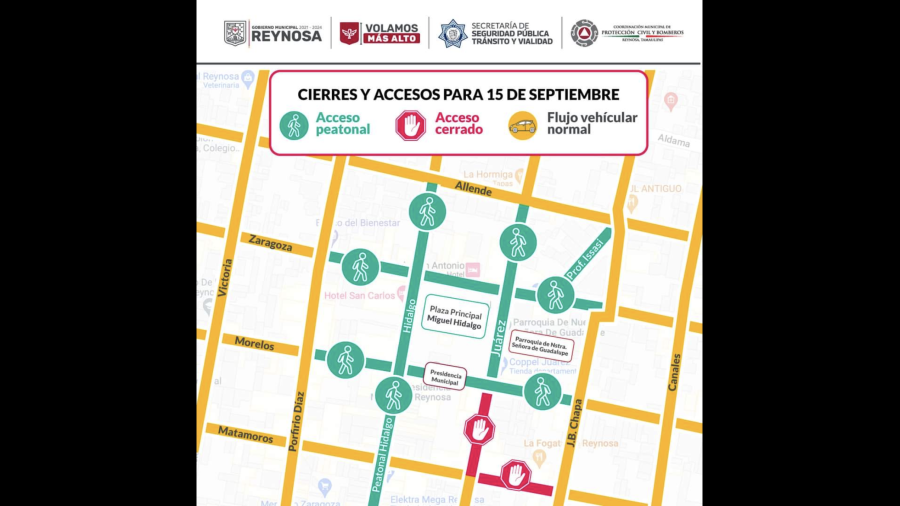 Aviso de cierre de vialidades por Fiestas Patrias en Reynosa