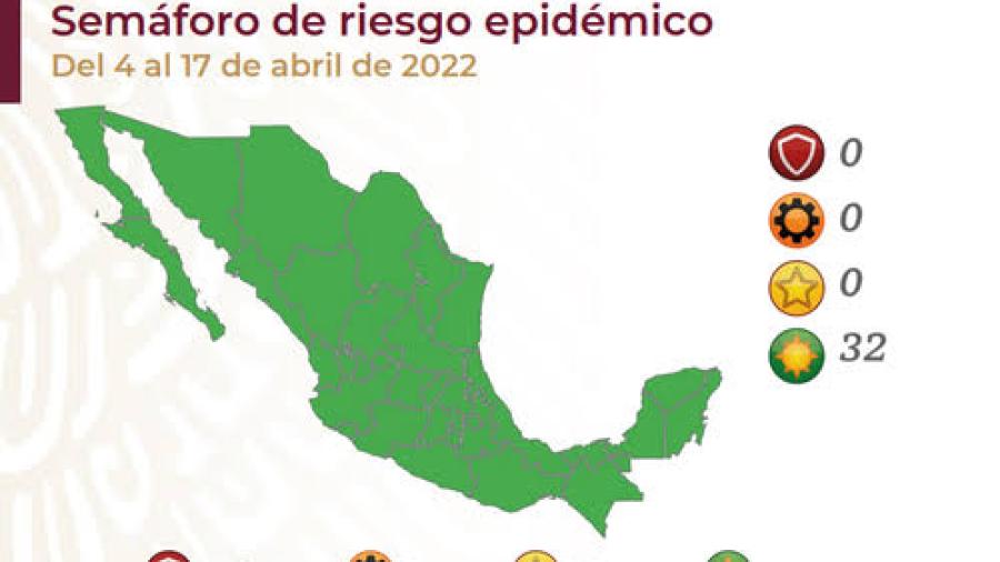 Por segundo periodo consecutivo, 32 entidades en verde del Semáforo de Riesgo Epidémico
