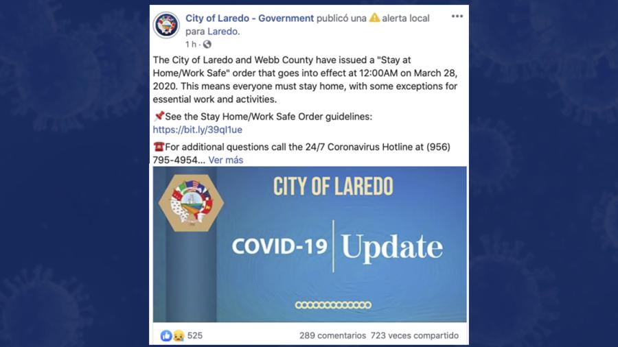 Emiten orden de "Estancia en casa / trabajo seguro" en Laredo y el condado de Webb