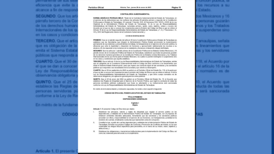 Establece Código de Ética del Gobierno de Tamaulipas la igualdad y el pleno desarrollo de las mujeres libres de violencia 