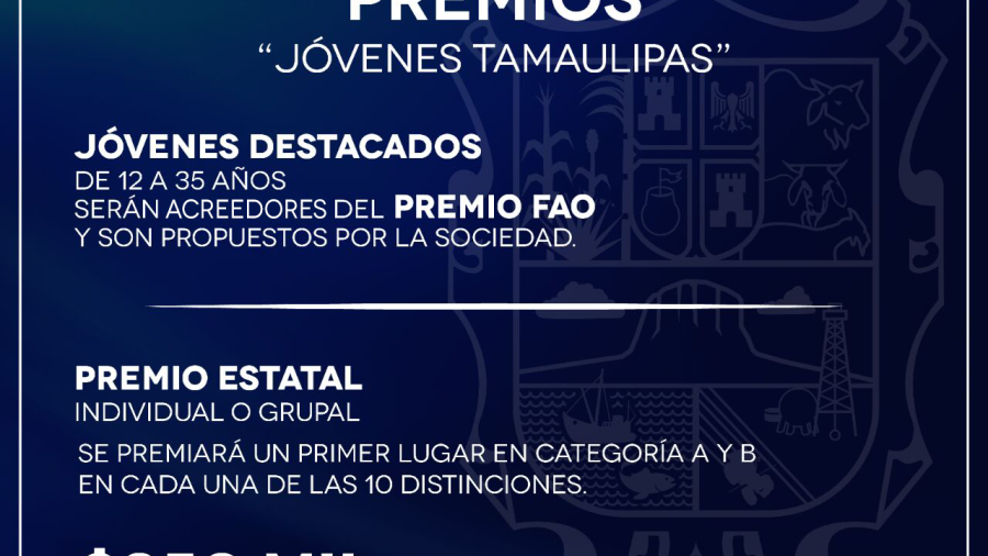 Convoca Gobierno Estatal a Premios Jóvenes Tamaulipas