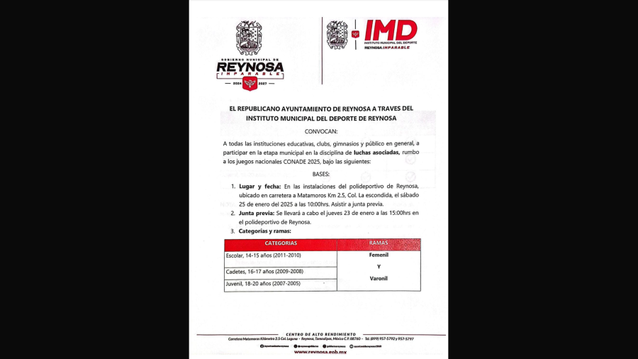 Invita el Gobierno de Reynosa a inscribirse en el selectivo de Lucha