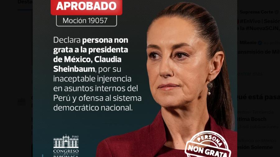 Declaran persona non grata a Claudia Sheinbaum en Perú