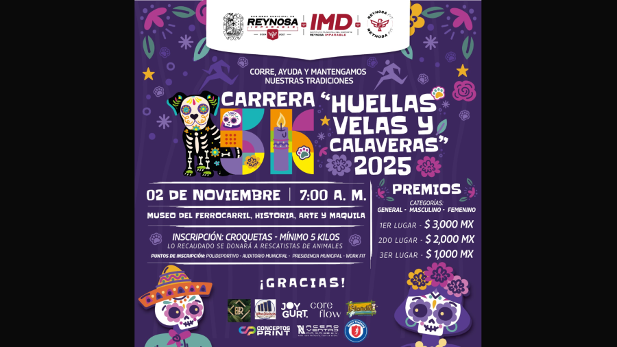 Invita el Gobierno de Reynosa a participar en la carrera 5K Huellas, Velas y Calaveras 2025