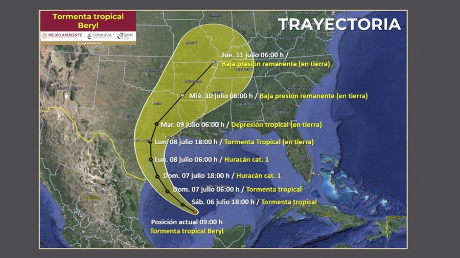 La tormenta tropical 'Beryl' podría convertirse en huracán categoría 1 antes de su llegada a Texas