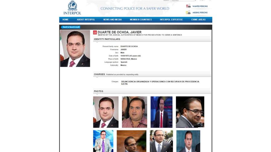 Interpol busca a Duarte en 190 países; emite 'ficha roja'