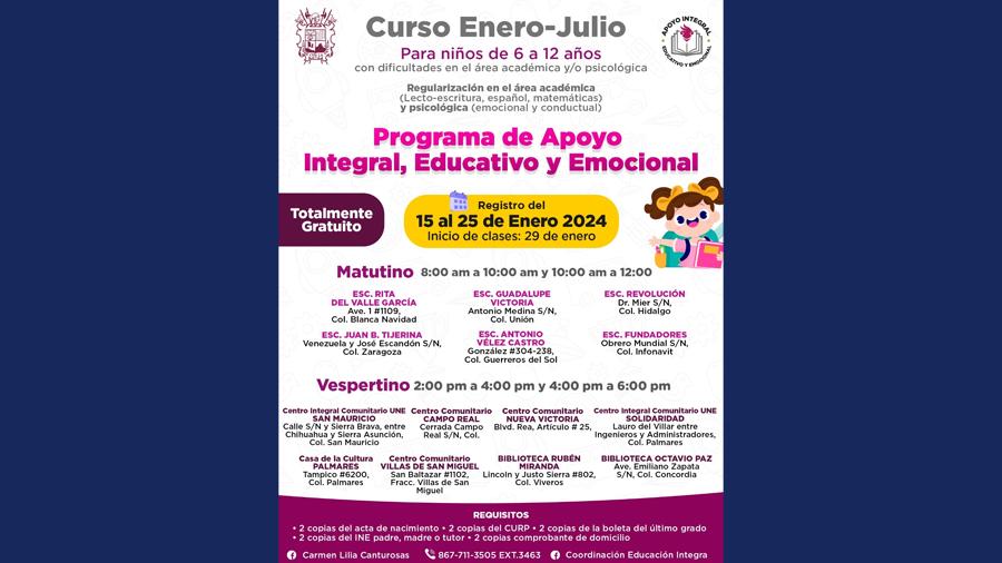 Iniciarán inscripciones para clases de apoyo integral educativo del gobierno de Nuevo Laredo